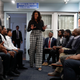 Former first lady Michelle Obama surprises students from Wayne State University during a discussion at the Motown Museum in Detroit, Tuesday, Dec. 11, 2018.